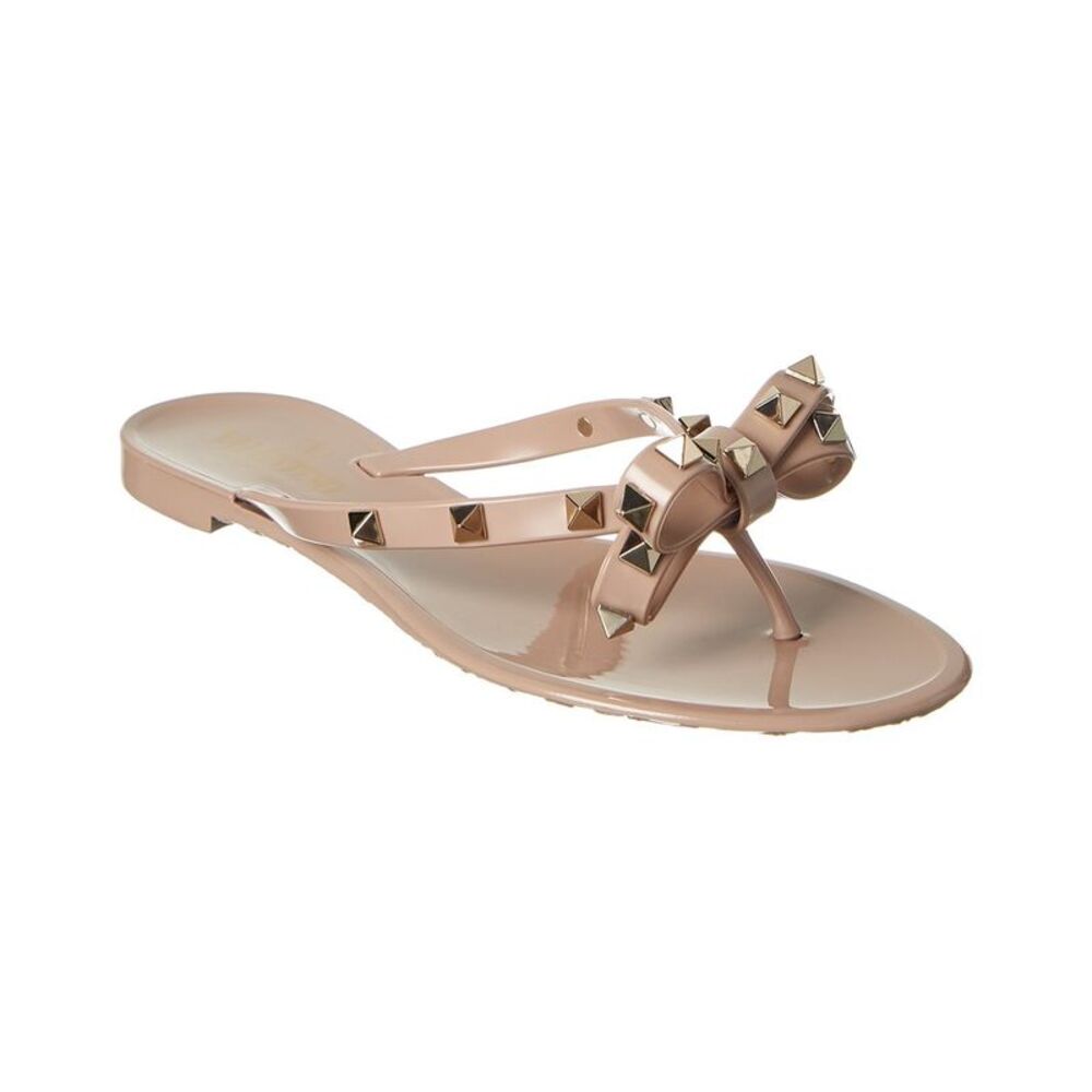 Valentino Rockstud Rubber Flip Flop, Beige